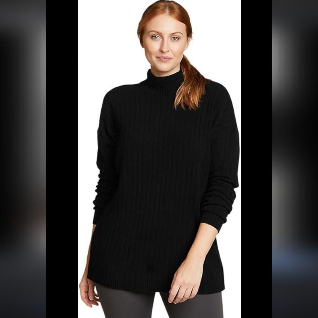 Eddie Bauer Alpine Route Essentials Sweater Mock Neck Black Ribbed - Petite M